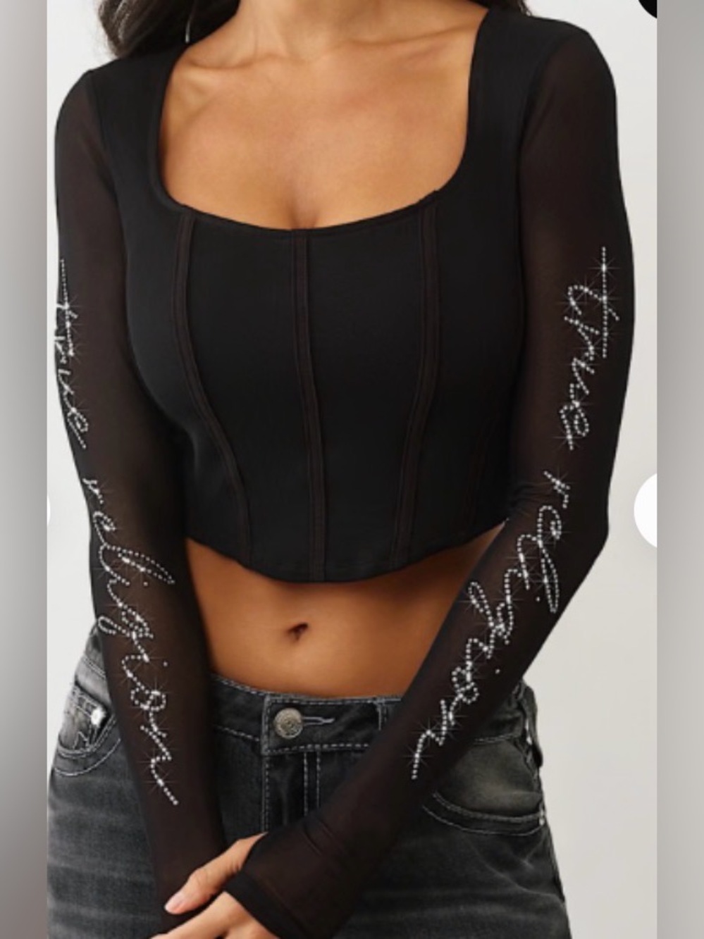 Women’s True Religion Crystal mesh long sleeve top Sz med - Picture 4 of 4